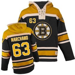 Premier Old Time Hockey Adult Brad Marchand Sawyer Hooded Sweatshirt Jersey - NHL 63 Boston Bruins