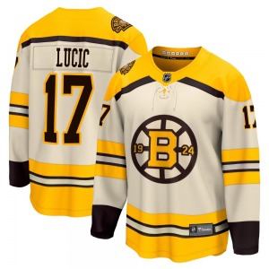 Premier Fanatics Branded Youth Milan Lucic Cream Breakaway 100th Anniversary Jersey - NHL Boston Bruins