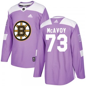 Authentic Adidas Adult Charlie McAvoy Purple Fights Cancer Practice Jersey - NHL Boston Bruins