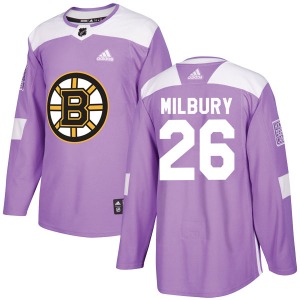 Authentic Adidas Adult Mike Milbury Purple Fights Cancer Practice Jersey - NHL Boston Bruins