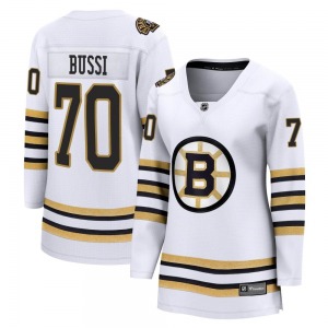 Premier Fanatics Branded Women's Brandon Bussi White Breakaway 100th Anniversary Jersey - NHL Boston Bruins