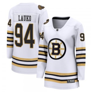 Premier Fanatics Branded Women's Jakub Lauko White Breakaway 100th Anniversary Jersey - NHL Boston Bruins