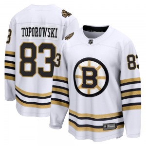 Premier Fanatics Branded Youth Luke Toporowski White Breakaway 100th Anniversary Jersey - NHL Boston Bruins