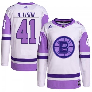 Authentic Adidas Adult Jason Allison White/Purple Hockey Fights Cancer Primegreen Jersey - NHL Boston Bruins