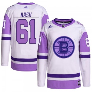 Authentic Adidas Adult Rick Nash White/Purple Hockey Fights Cancer Primegreen Jersey - NHL Boston Bruins
