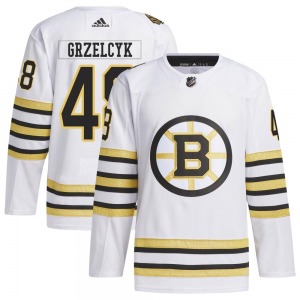 Authentic Adidas Adult Matt Grzelcyk White 100th Anniversary Primegreen Jersey - NHL Boston Bruins