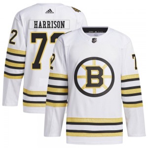 Authentic Adidas Adult Brett Harrison White 100th Anniversary Primegreen Jersey - NHL Boston Bruins