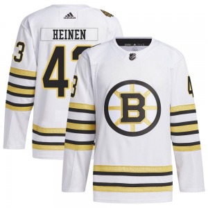 Authentic Adidas Adult Danton Heinen White 100th Anniversary Primegreen Jersey - NHL Boston Bruins