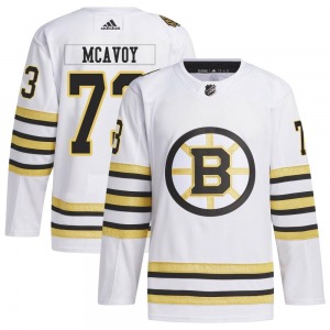 Authentic Adidas Adult Charlie McAvoy White 100th Anniversary Primegreen Jersey - NHL Boston Bruins