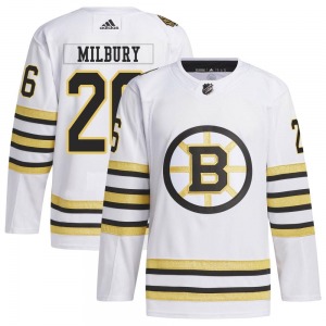 Authentic Adidas Adult Mike Milbury White 100th Anniversary Primegreen Jersey - NHL Boston Bruins
