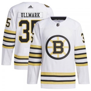 Authentic Adidas Adult Linus Ullmark White 100th Anniversary Primegreen Jersey - NHL Boston Bruins