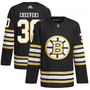 Authentic Adidas Youth Gerry Cheevers Black 100th Anniversary Primegreen Jersey - NHL Boston Bruins
