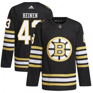 Authentic Adidas Youth Danton Heinen Black 100th Anniversary Primegreen Jersey - NHL Boston Bruins