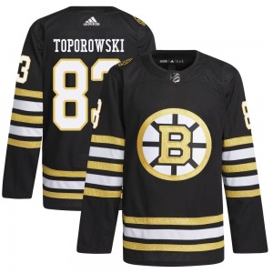 Authentic Adidas Youth Luke Toporowski Black 100th Anniversary Primegreen Jersey - NHL Boston Bruins