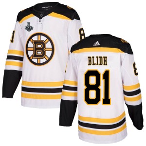 Authentic Adidas Youth Anton Blidh White Away 2019 Stanley Cup Final Bound Jersey - NHL Boston Bruins