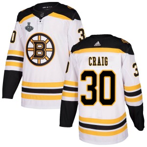 Authentic Adidas Youth Jim Craig White Away 2019 Stanley Cup Final Bound Jersey - NHL Boston Bruins
