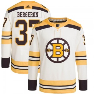 Authentic Adidas Youth Patrice Bergeron Cream 100th Anniversary Primegreen Jersey - NHL Boston Bruins