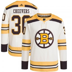 Authentic Adidas Youth Gerry Cheevers Cream 100th Anniversary Primegreen Jersey - NHL Boston Bruins