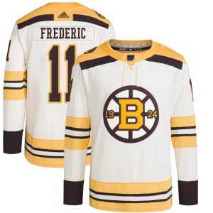 Authentic Adidas Youth Trent Frederic Cream 100th Anniversary Primegreen Jersey - NHL Boston Bruins
