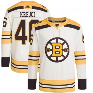 Authentic Adidas Youth David Krejci Cream 100th Anniversary Primegreen Jersey - NHL Boston Bruins