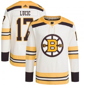 Authentic Adidas Youth Milan Lucic Cream 100th Anniversary Primegreen Jersey - NHL Boston Bruins