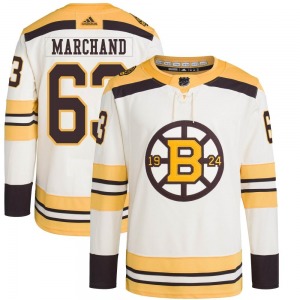 Authentic Adidas Youth Brad Marchand Cream 100th Anniversary Primegreen Jersey - NHL Boston Bruins