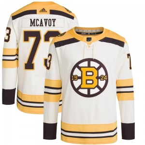Authentic Adidas Youth Charlie McAvoy Cream 100th Anniversary Primegreen Jersey - NHL Boston Bruins
