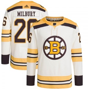 Authentic Adidas Youth Mike Milbury Cream 100th Anniversary Primegreen Jersey - NHL Boston Bruins