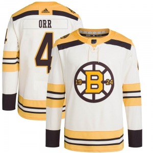 Authentic Adidas Youth Bobby Orr Cream 100th Anniversary Primegreen Jersey - NHL Boston Bruins