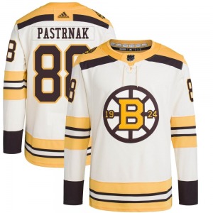 Authentic Adidas Youth David Pastrnak Cream 100th Anniversary Primegreen Jersey - NHL Boston Bruins