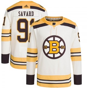 Authentic Adidas Youth Marc Savard Cream 100th Anniversary Primegreen Jersey - NHL Boston Bruins
