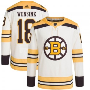 Authentic Adidas Youth John Wensink Cream 100th Anniversary Primegreen Jersey - NHL Boston Bruins