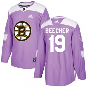 Authentic Adidas Youth Johnny Beecher Purple Fights Cancer Practice Jersey - NHL Boston Bruins