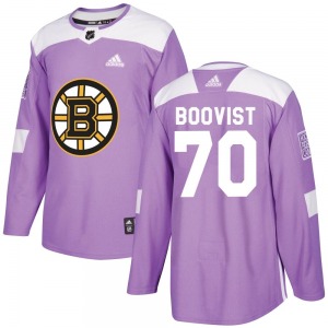 Authentic Adidas Youth Jesper Boqvist Purple Fights Cancer Practice Jersey - NHL Boston Bruins