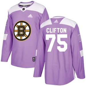 Authentic Adidas Youth Connor Clifton Purple Fights Cancer Practice Jersey - NHL Boston Bruins