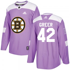 Authentic Adidas Youth A.J. Greer Purple Fights Cancer Practice Jersey - NHL Boston Bruins