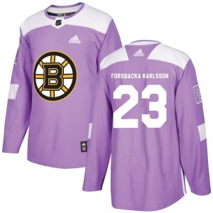 Authentic Adidas Youth Jakob Forsbacka Karlsson Purple Fights Cancer Practice Jersey - NHL Boston Bruins