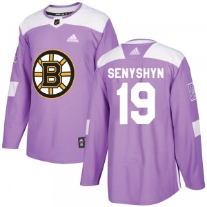 Authentic Adidas Youth Zach Senyshyn Purple Fights Cancer Practice Jersey - NHL Boston Bruins