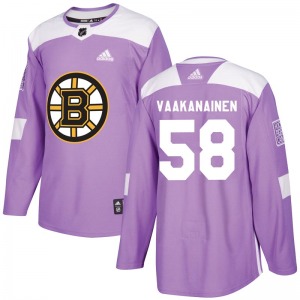 Authentic Adidas Youth Urho Vaakanainen Purple Fights Cancer Practice Jersey - NHL Boston Bruins