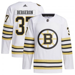 Authentic Adidas Youth Patrice Bergeron White 100th Anniversary Primegreen Jersey - NHL Boston Bruins