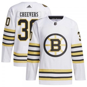 Authentic Adidas Youth Gerry Cheevers White 100th Anniversary Primegreen Jersey - NHL Boston Bruins