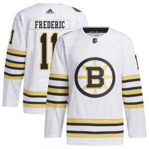 Authentic Adidas Youth Trent Frederic White 100th Anniversary Primegreen Jersey - NHL Boston Bruins