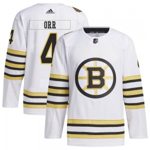 Authentic Adidas Youth Bobby Orr White 100th Anniversary Primegreen Jersey - NHL Boston Bruins