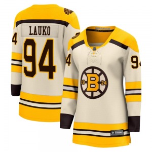 Premier Fanatics Branded Women's Jakub Lauko Cream Breakaway 100th Anniversary Jersey - NHL Boston Bruins