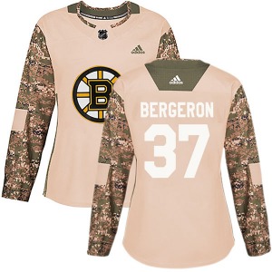 Authentic Adidas Women's Patrice Bergeron Camo Veterans Day Practice Jersey - NHL Boston Bruins