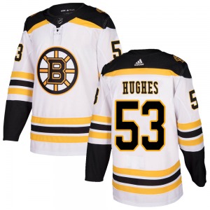 Authentic Adidas Youth Cameron Hughes White Away Jersey - NHL Boston Bruins