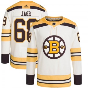 Authentic Adidas Adult Jaromir Jagr Cream 100th Anniversary Primegreen Jersey - NHL Boston Bruins