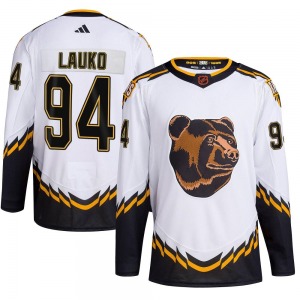 Authentic Adidas Youth Jakub Lauko White Reverse Retro 2.0 Jersey - NHL Boston Bruins