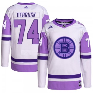 Authentic Adidas Youth Jake DeBrusk White/Purple Hockey Fights Cancer Primegreen Jersey - NHL Boston Bruins