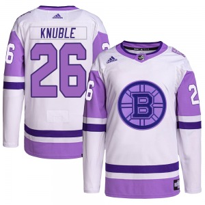 Authentic Adidas Youth Mike Knuble White/Purple Hockey Fights Cancer Primegreen Jersey - NHL Boston Bruins